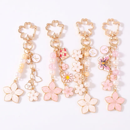 Enamel Cherry Blossom & Floral Multi-Charm Bag Charm Key Chain 4-Piece Set