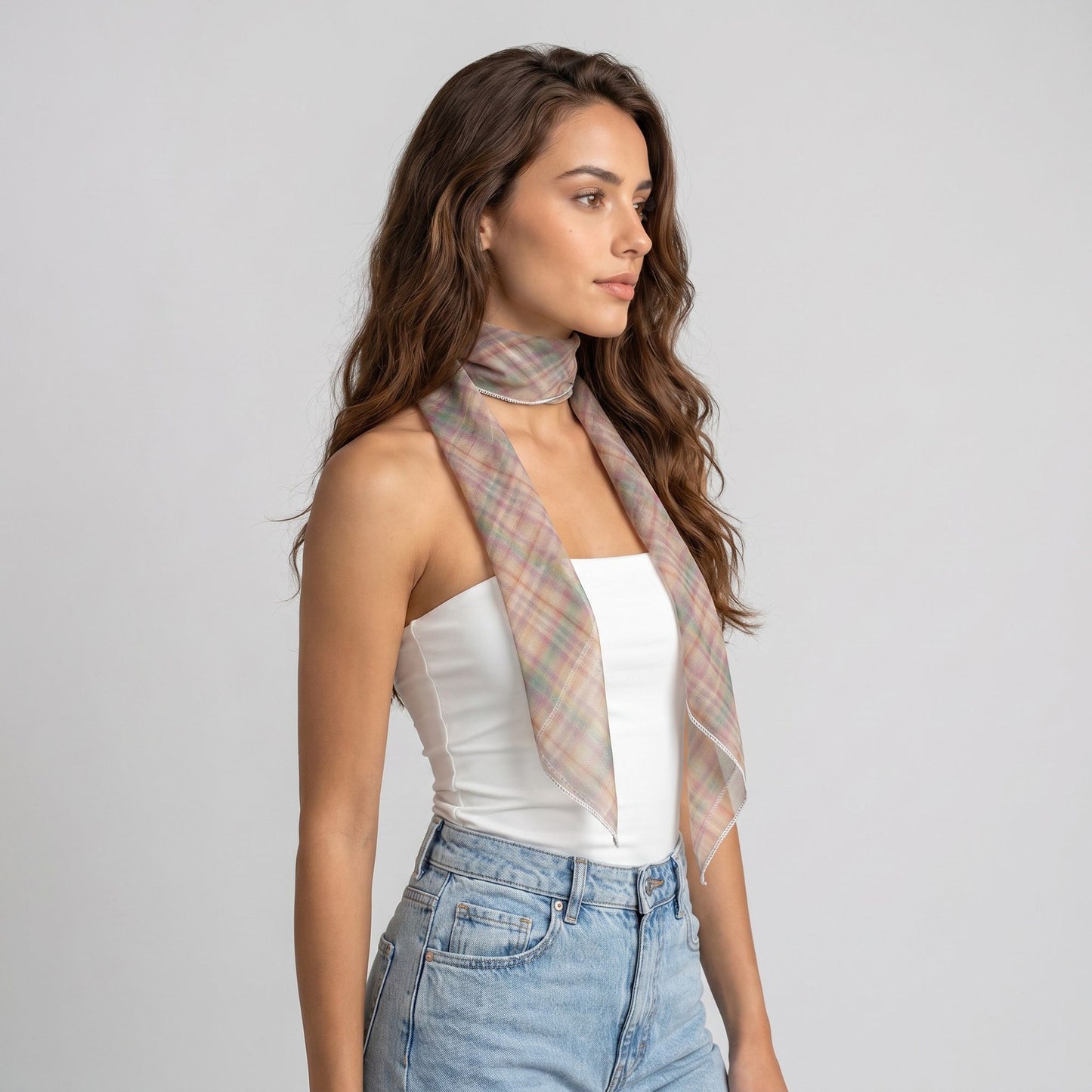 Lightweight Sheer Skinny Scarf with Marble Print and Finished Edge Detail