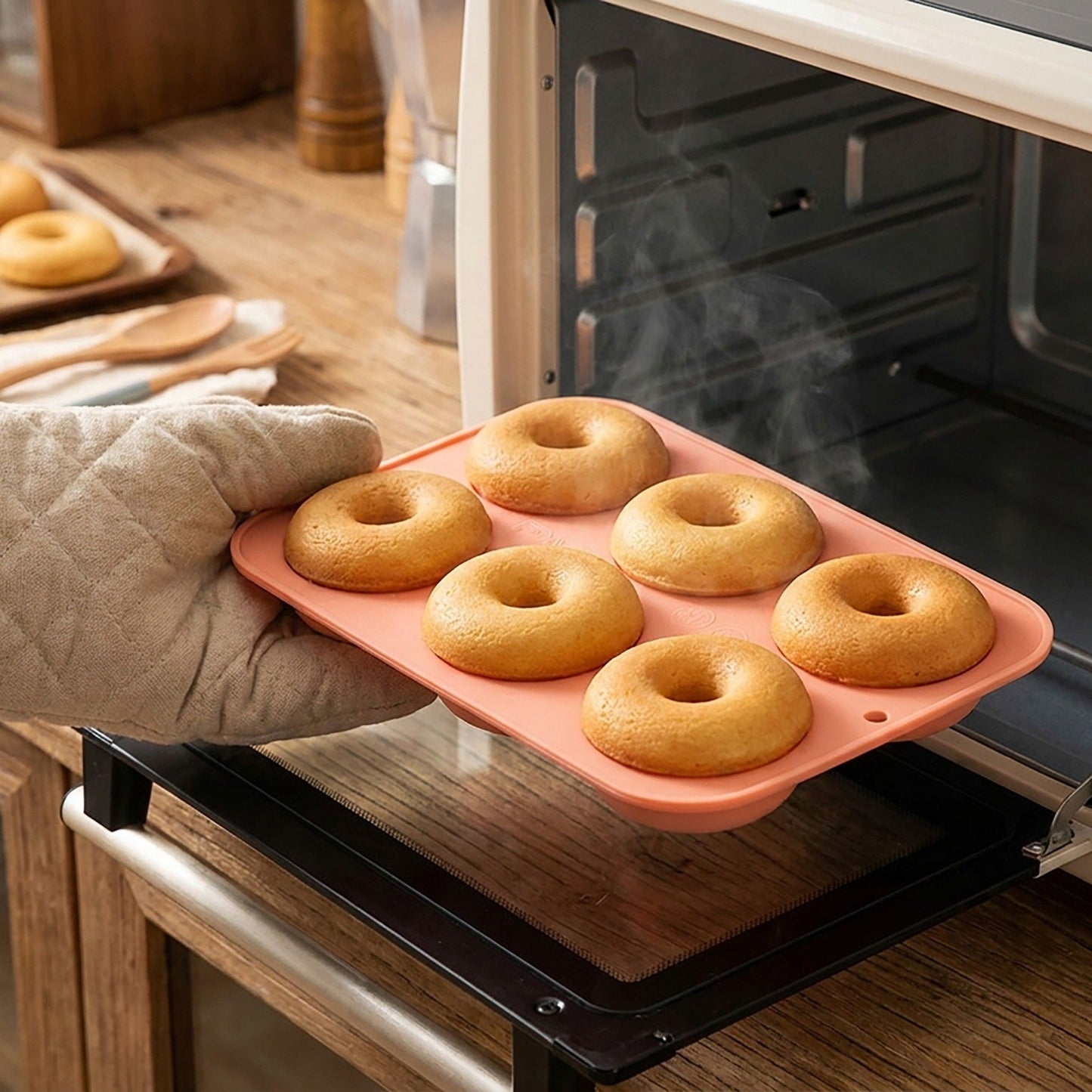 2-Piece Silicone Donut Baking Mold with 6 Round Ring Cavities