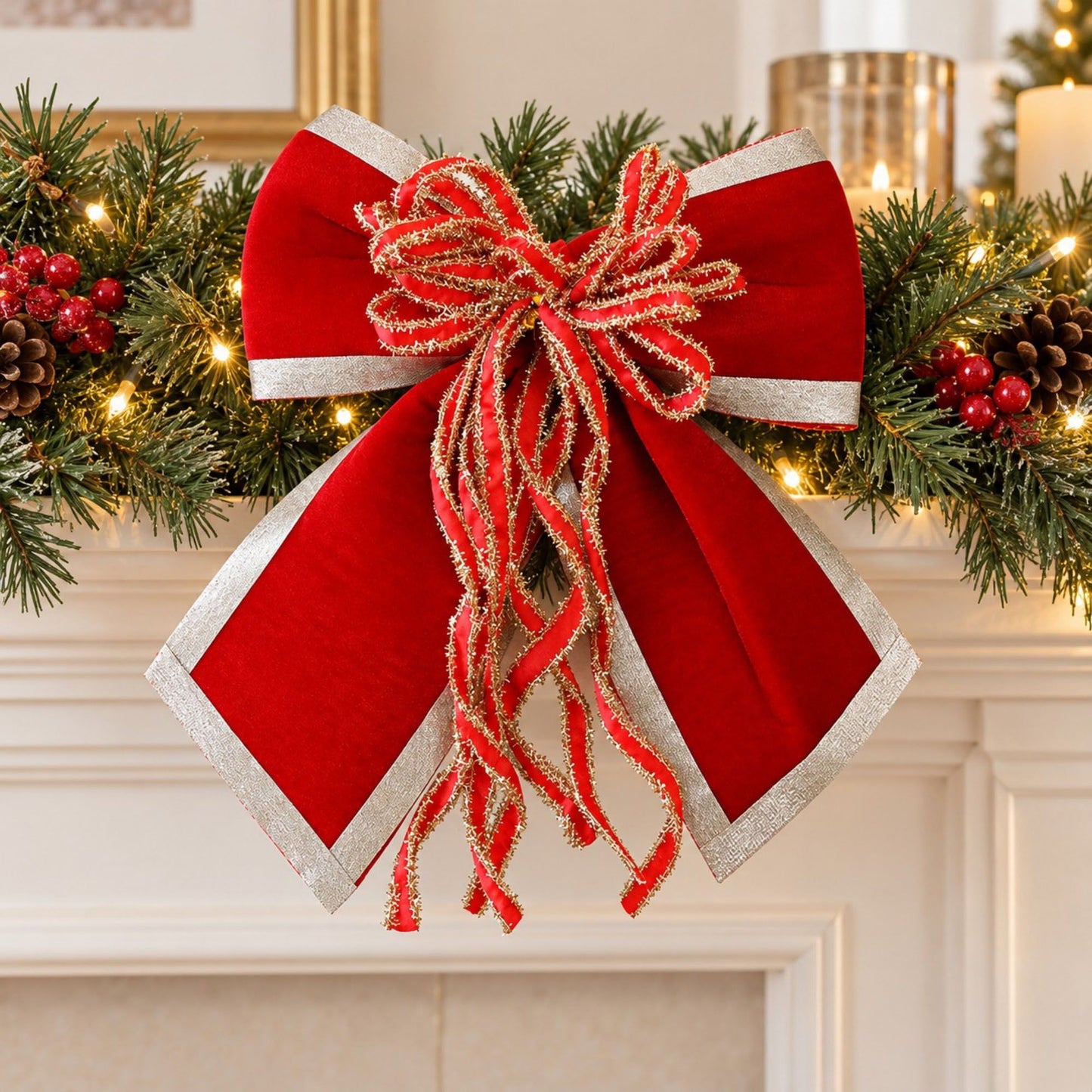 3ct Fabric Christmas Bow Decorations with Gold Trim Burgundy