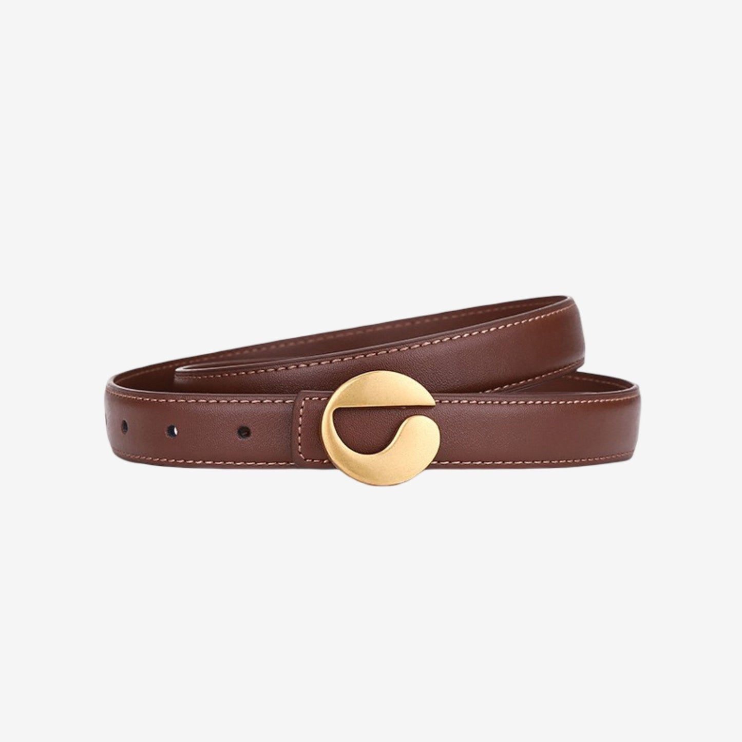 Genuine Cowhide Leather Belt with Round Gold Tone Buckle 39.4in