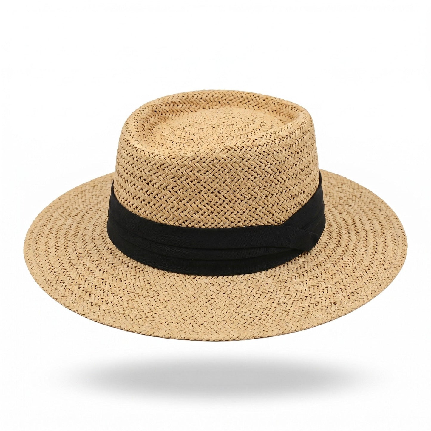 Straw Boater Hat Flat Top Wide Brim Summer Beach Sun Hat Lightweight