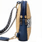 Woven Straw Crossbody Bag with Pattern Strap Small Mini Shoulder Handbag Zipper Closure