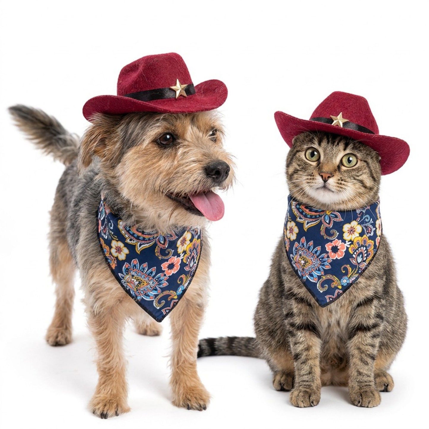 Pet Bandana Scarf Floral Pattern with Hat Accessory for Dogs and Cats