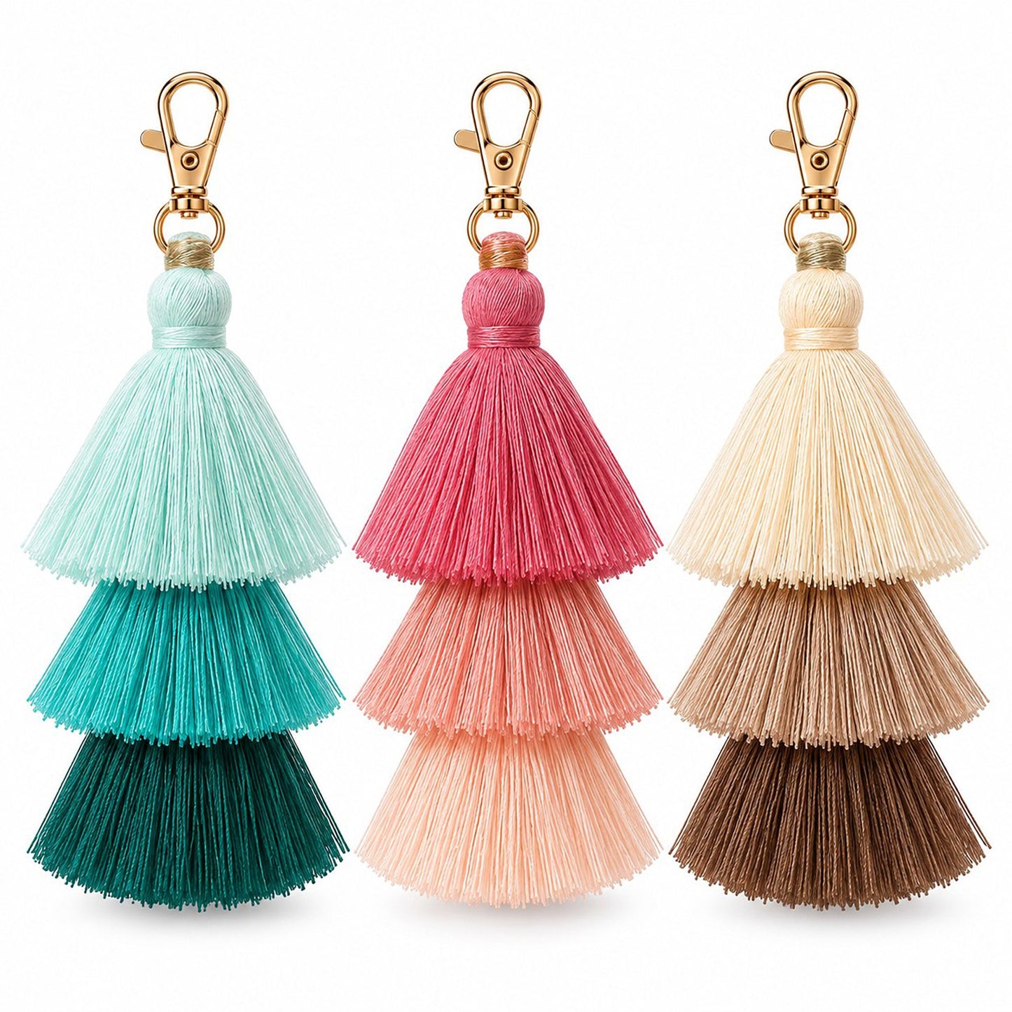 Multi-Layered Tassel Keychain Bohemian Bag Charm Assorted Set