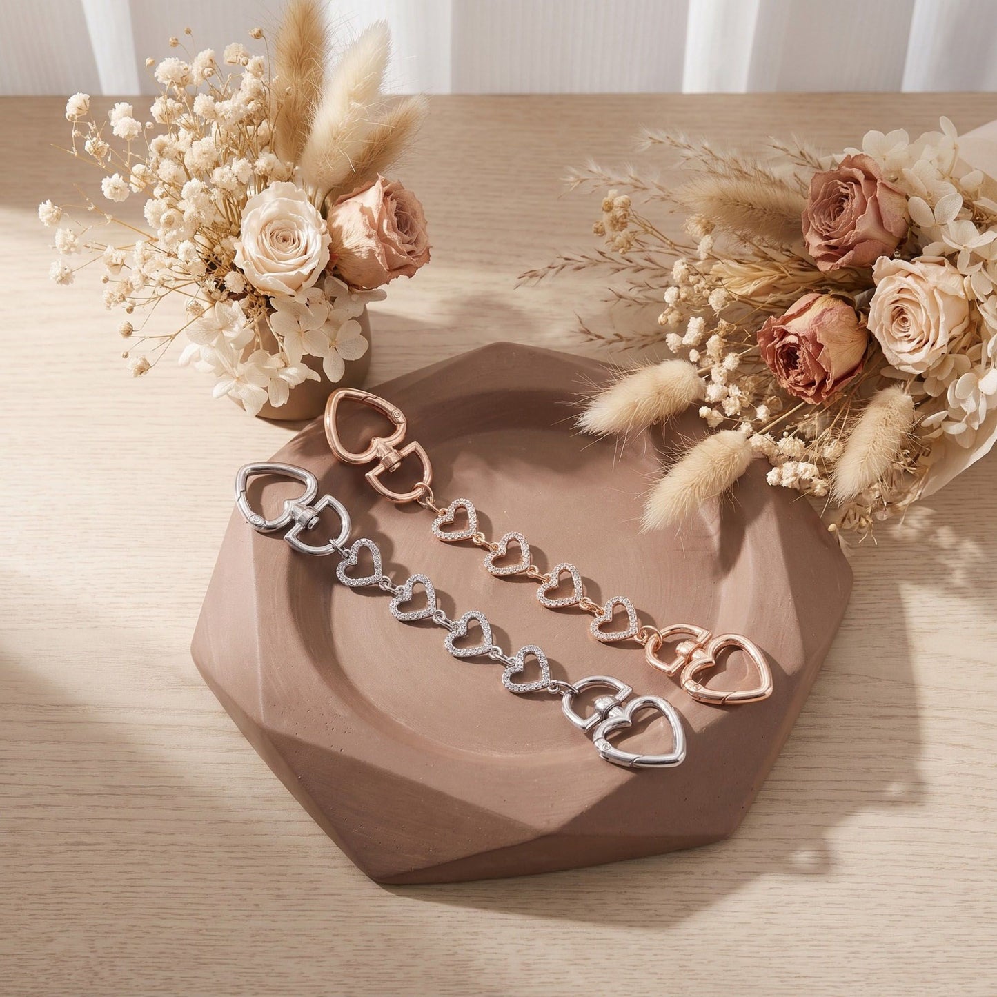 Rhinestone Heart Link Bag Chain & Charm Set 2 Pair