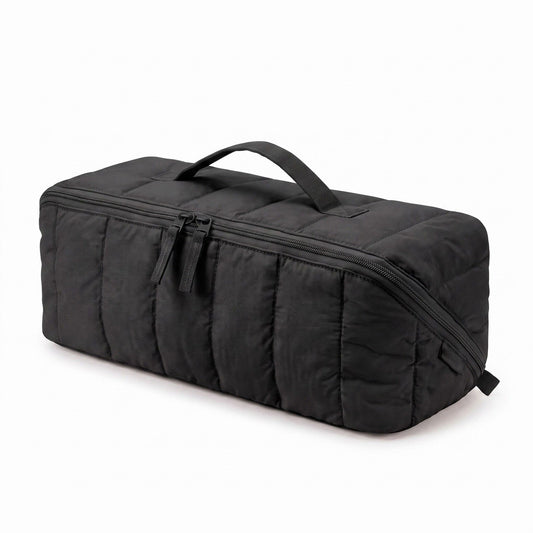 Vertical Padded Rectangular Travel Pouch with Top Carry Handle and Dual Zipper Pulls 16.7x5.3x5.3in