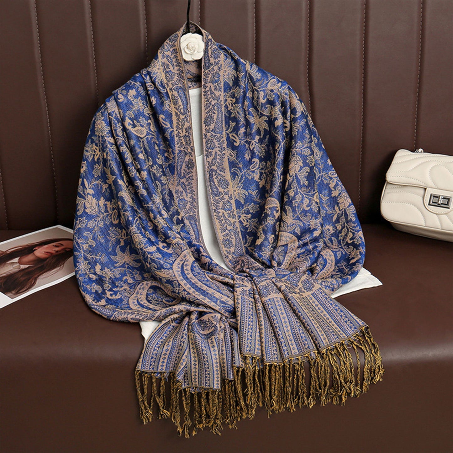 Jacquard Paisley Shawl Scarf with Elegant Fringe Hem 71¡Á27.5 Inches
