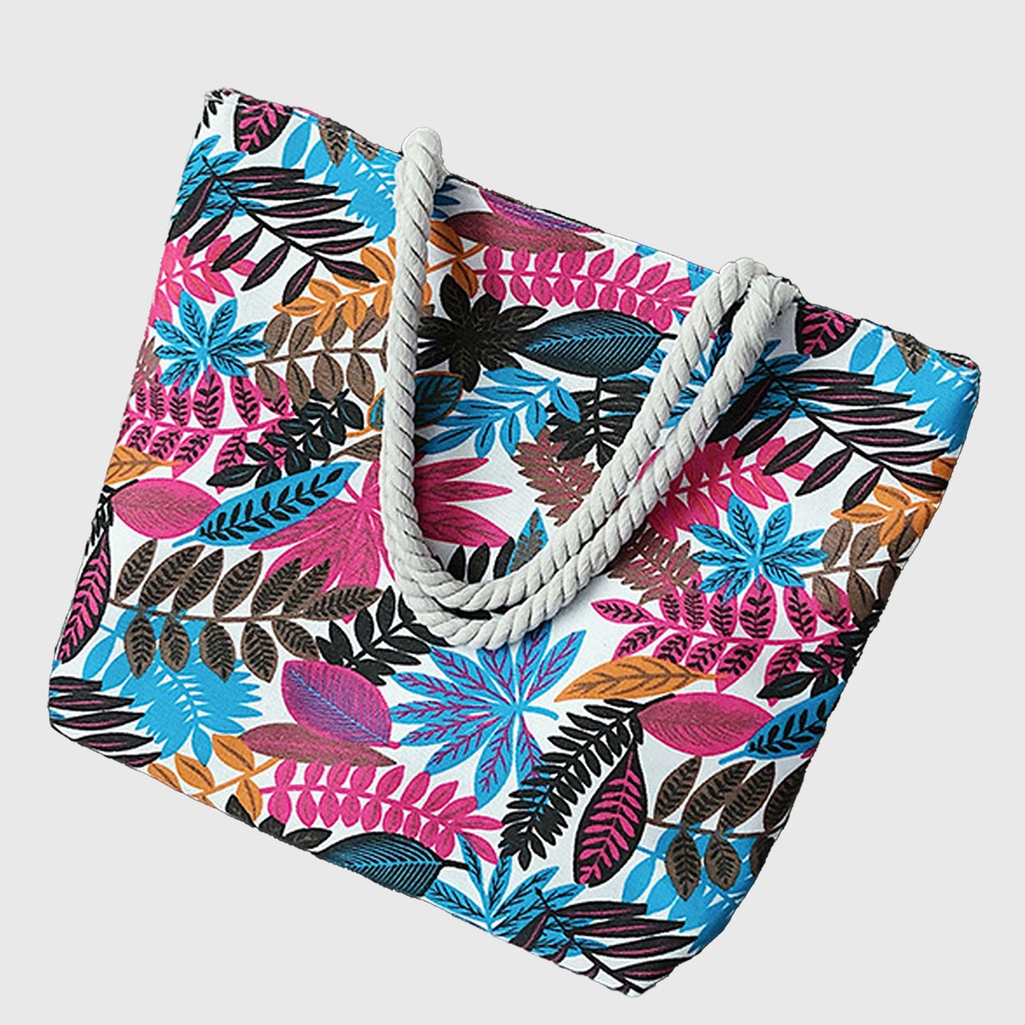 Tropical Leaf Print Canvas Tote Bag - Large Capacity Shoulder Bag