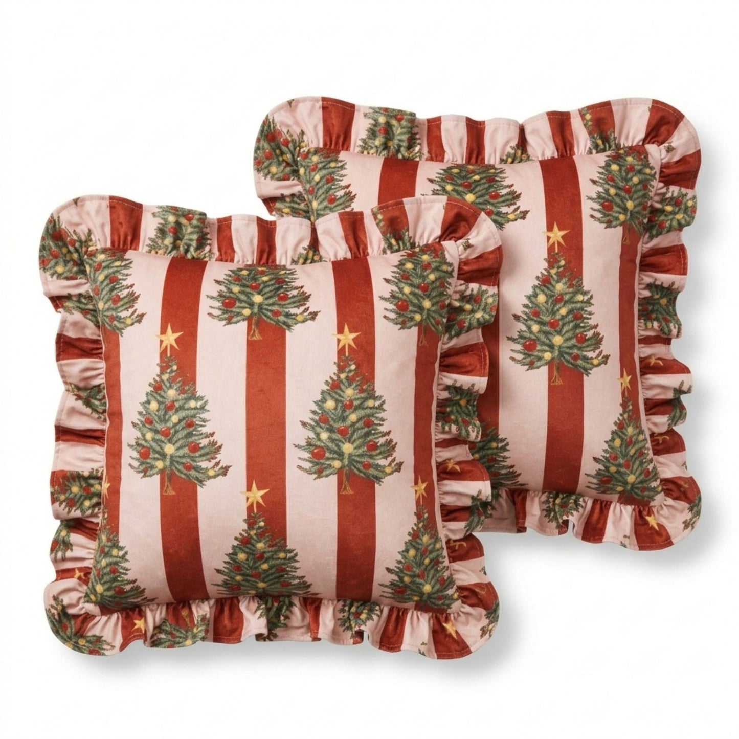 2 Pack Christmas Tree Ruffle Decorative Throw Pillow Covers