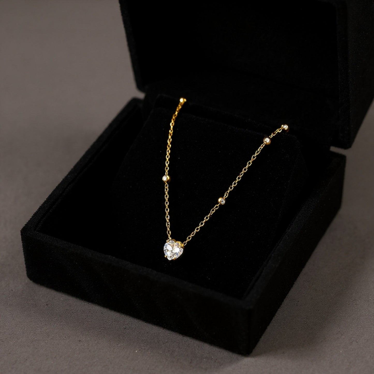 Women's Dainty Solitaire Pendant Necklace with Gold Tone Chain and Delicate Bezel-Set Crystal Accents
