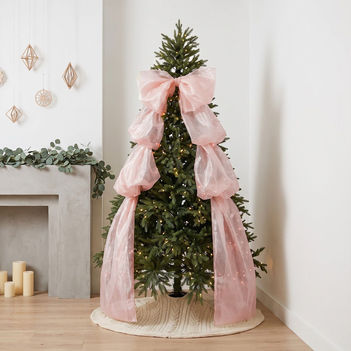 Large Sheer Christmas Tree Bow with Long Ribbon Tails