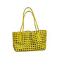 Open Weave Leather Tote Bag with Braided Shoulder Straps and Interior Zip Compartment