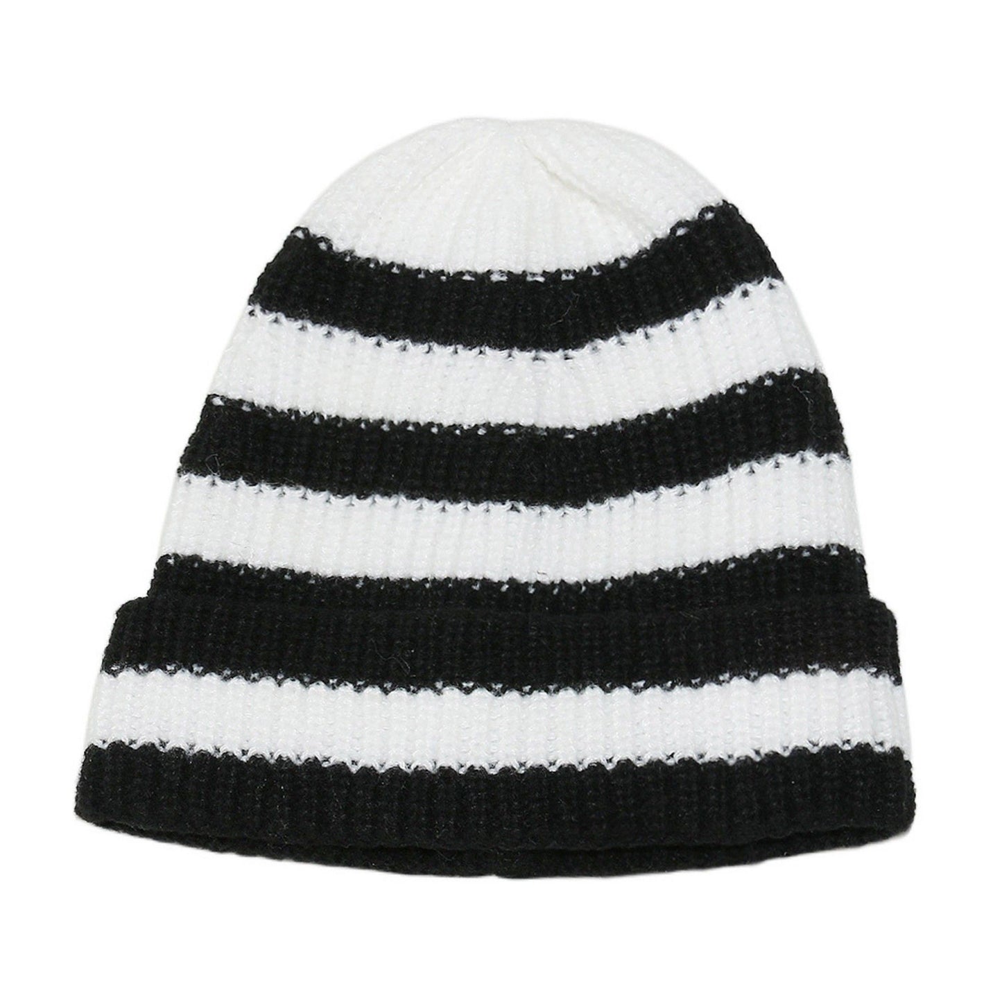 Unisex Striped Knit Beanie Hat Cuffed Warm Winter Cap