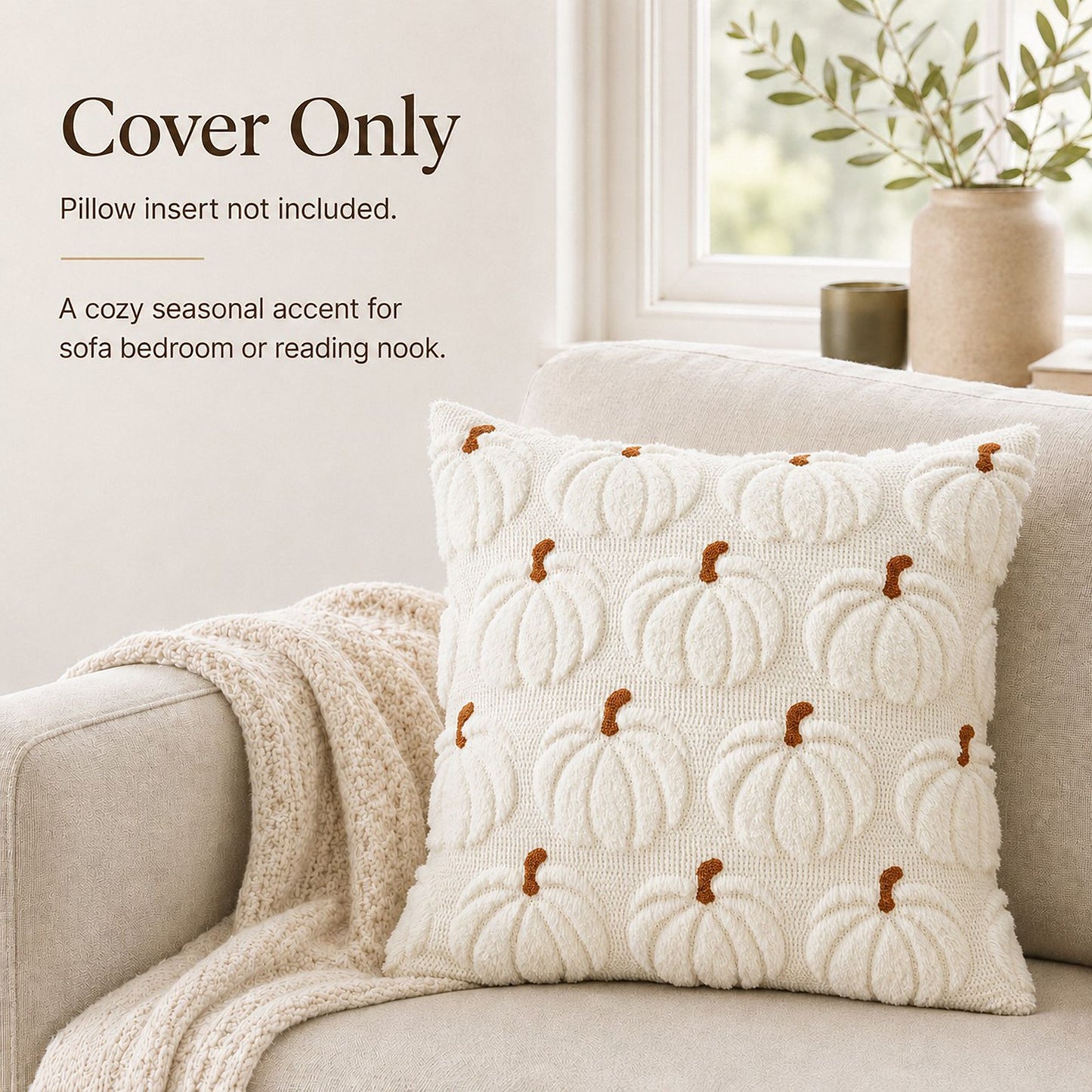 Textured Pumpkin Decorative Throw Pillow Cover for Sofa Bed Chair Fall Decor