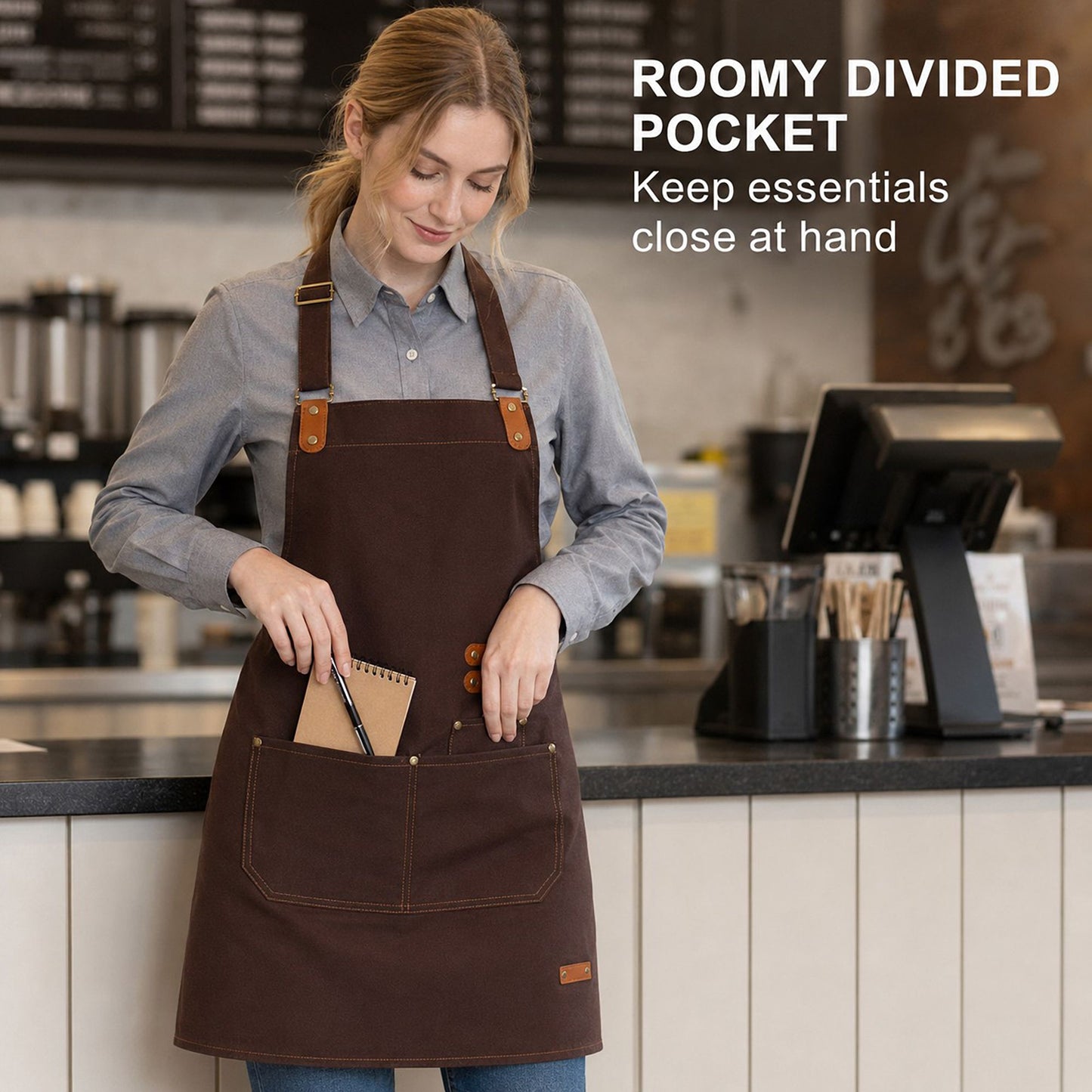 Water Resistant Canvas Bib Apron with Adjustable Straps and Pockets