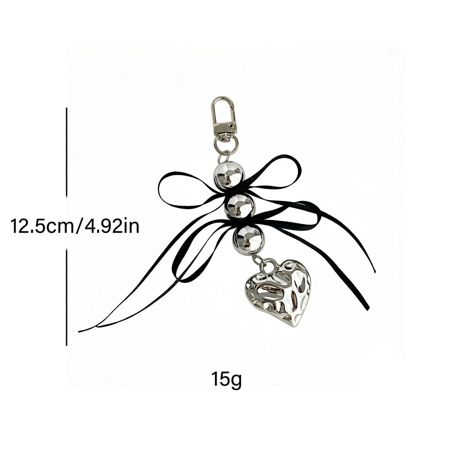2 Pack Heart Charm Keychain with Bow Accent Bead Detail Clip and Key Ring Bag Accessory
