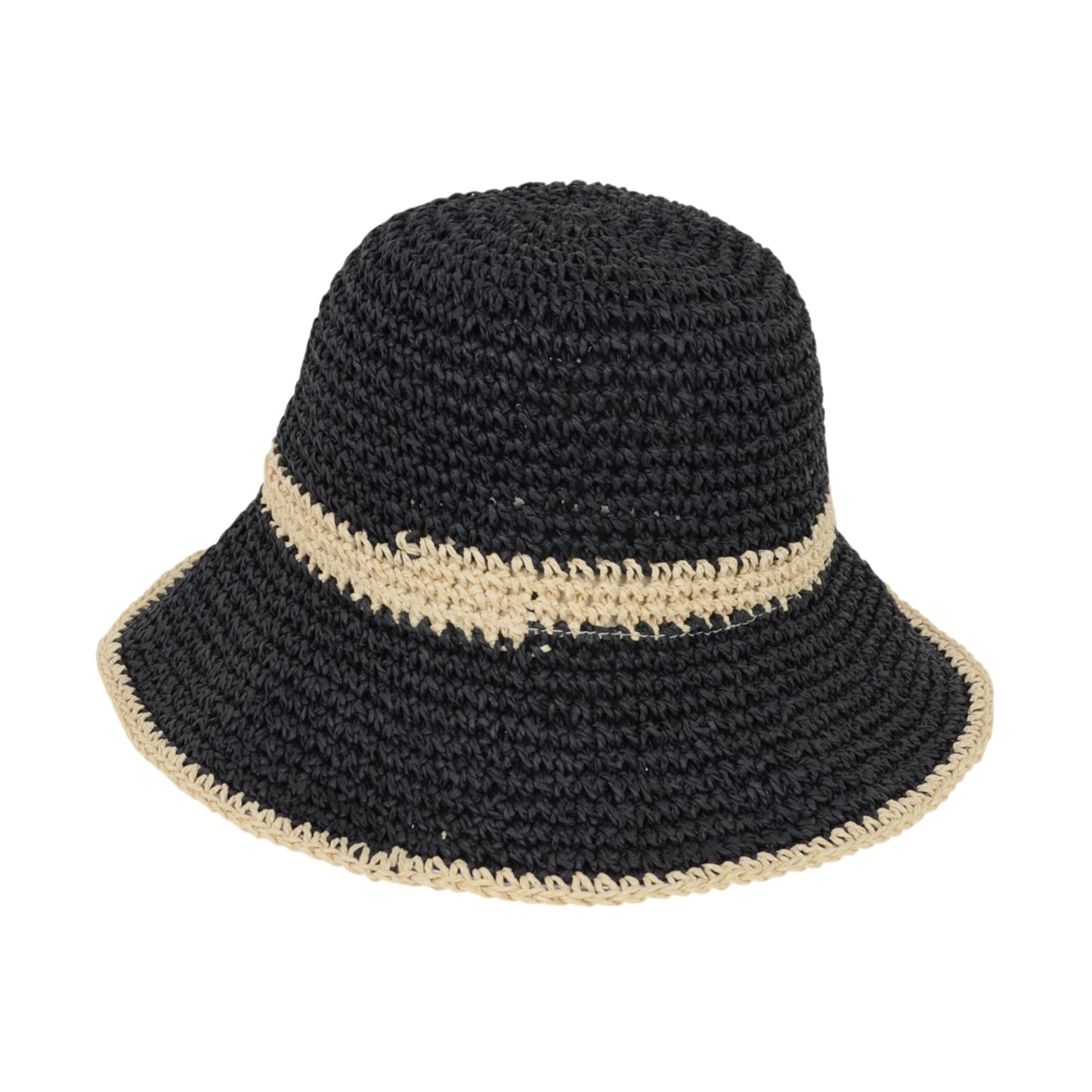 Packable Crochet Straw Bucket Hat with Two-Tone Design Lightweight Summer Sun Hat for Beach Travel Hiking Outdoor Use