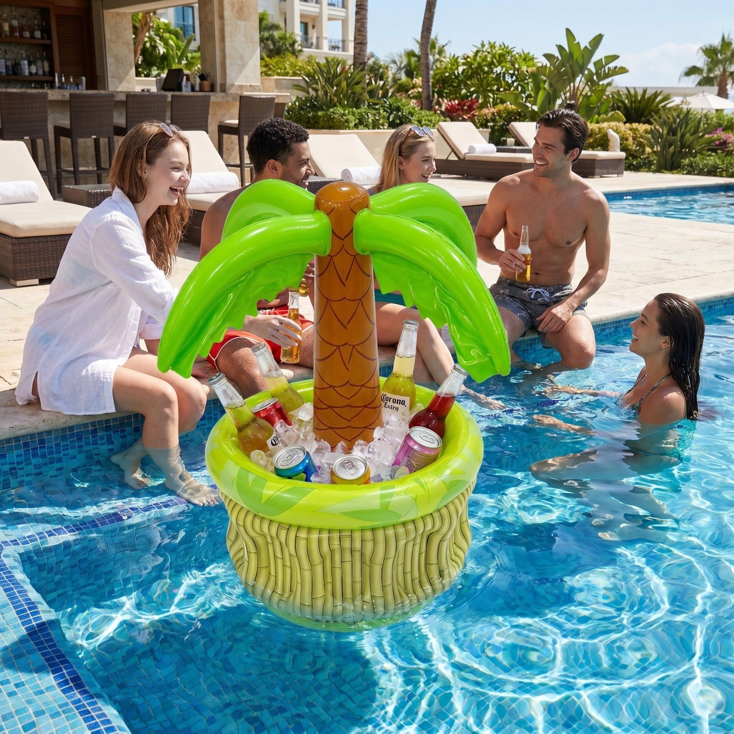 Inflatable Palm Tree Drink Cooler with Floating Beverage Holder