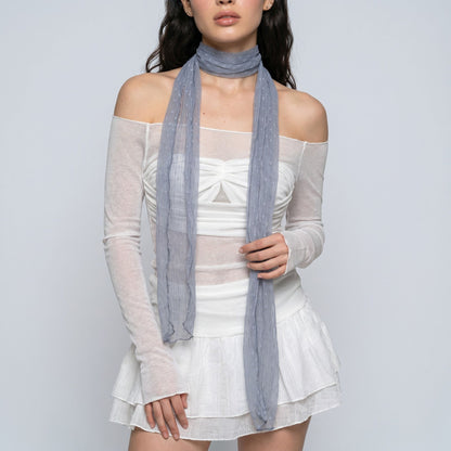 Sheer Crinkle Skinny Scarf with Raised Dot Texture and Long Neck Tie Design