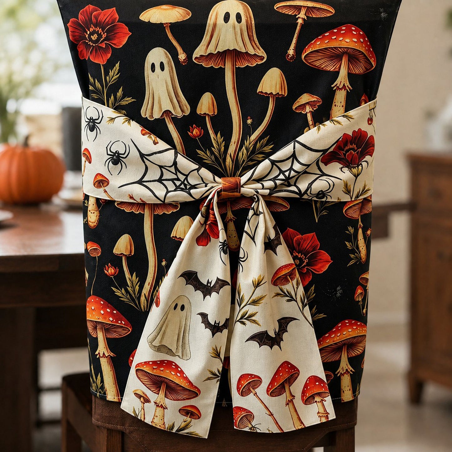 Halloween Dining Chair Back Cover with Decorative Bow