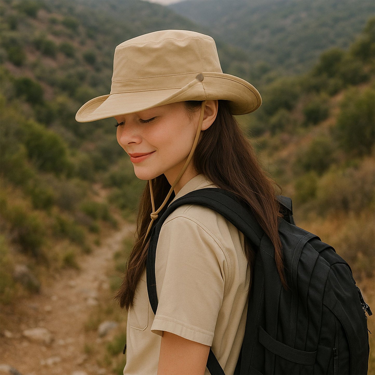 Foldable Wide Brim Bucket Hat with Chin Strap for Sun Protection and Outdoor Hiking Travel Beach Adventures