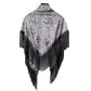 Triangle Shawl Scarf with Floral Jacquard and Fringe Trim