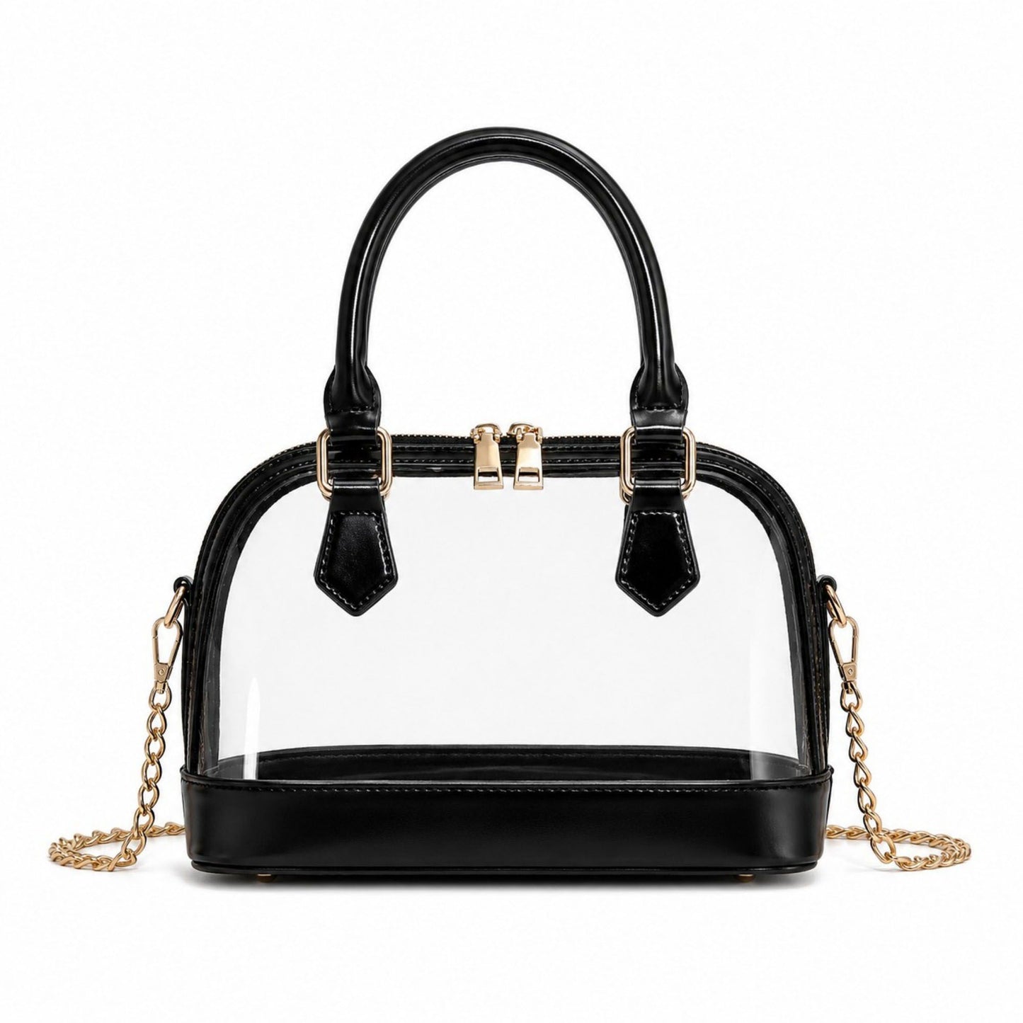 Clear PVC Mini Satchel Bag with Zipper Top and Detachable Chain Strap