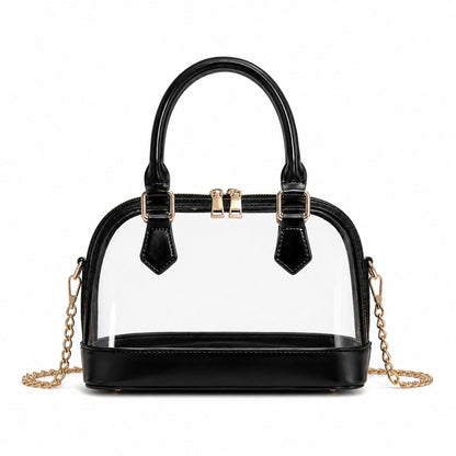 Clear PVC Mini Satchel Bag with Zipper Top and Detachable Chain Strap