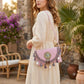 Women's Woven Crossbody Bag with Beaded Medallion Tassel Flap and Long Strap