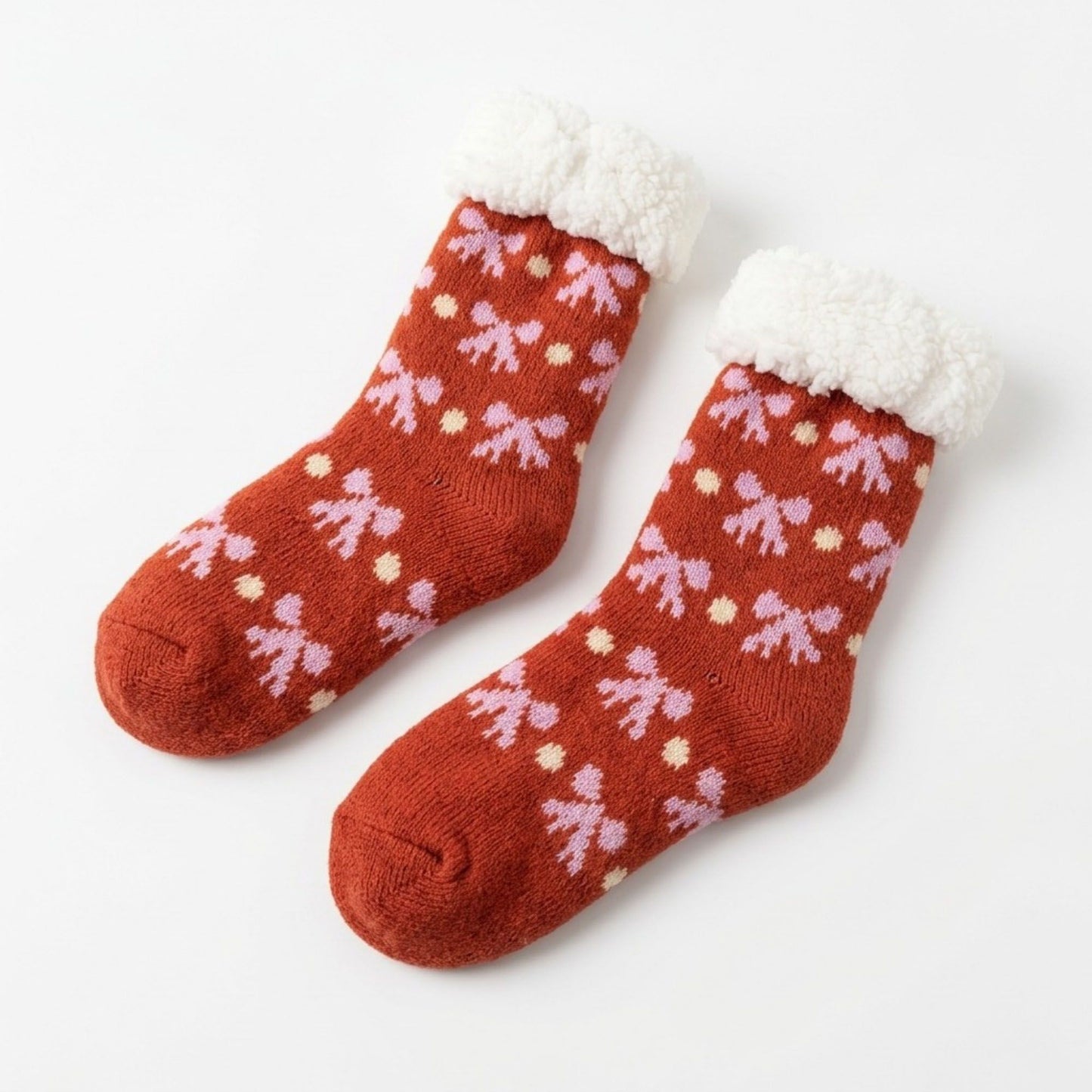 Fuzzy Bow Crew Socks 2 Pair US 5-10.5