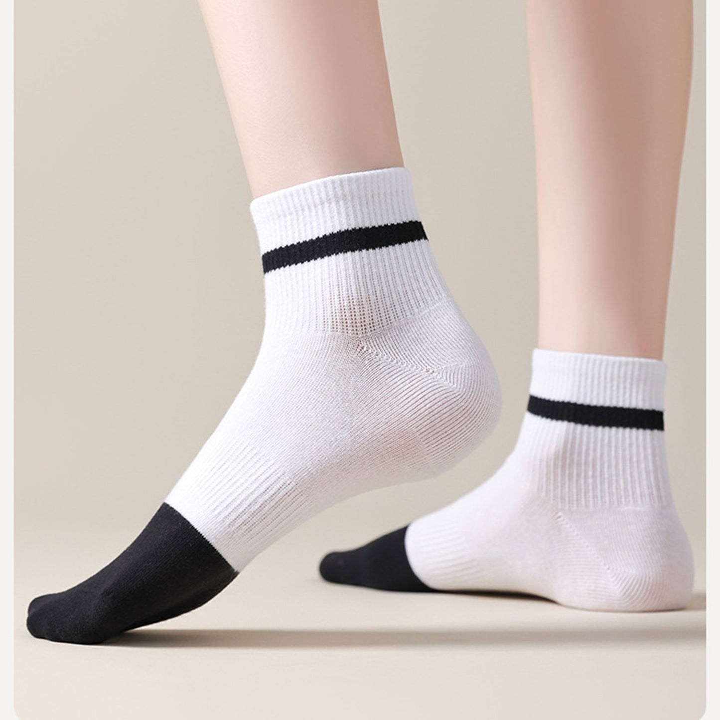 4 Pairs Women's Seamless Cotton Ankle Socks Breathable Stretch Ribbed Cuff in Assorted Color Block Design