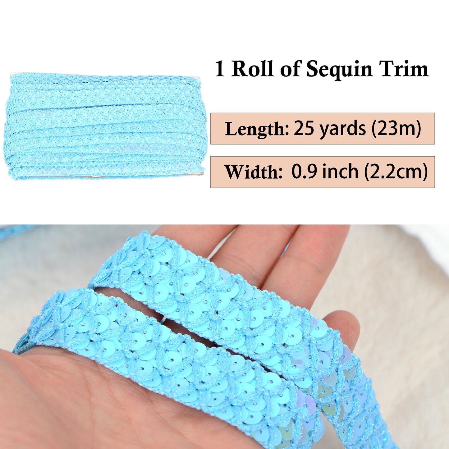 Sewing Sequin Trim 0.9 Inch 4 Row, 25 Yards Glitter Sequin Ribbon Metallic Stretch Bling Strip DIY Craft Decoration