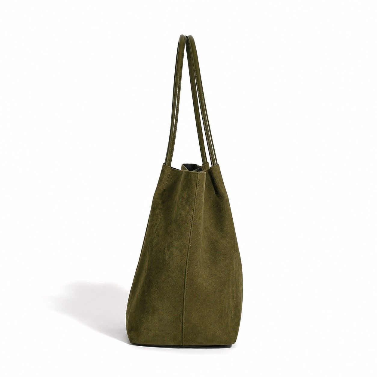 Faux Suede Tote Bag with Removable Zip Pouch and Double Shoulder Handles