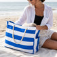 Striped Beach Tote Bag with Zip Closure Rope Handles and Side Pockets