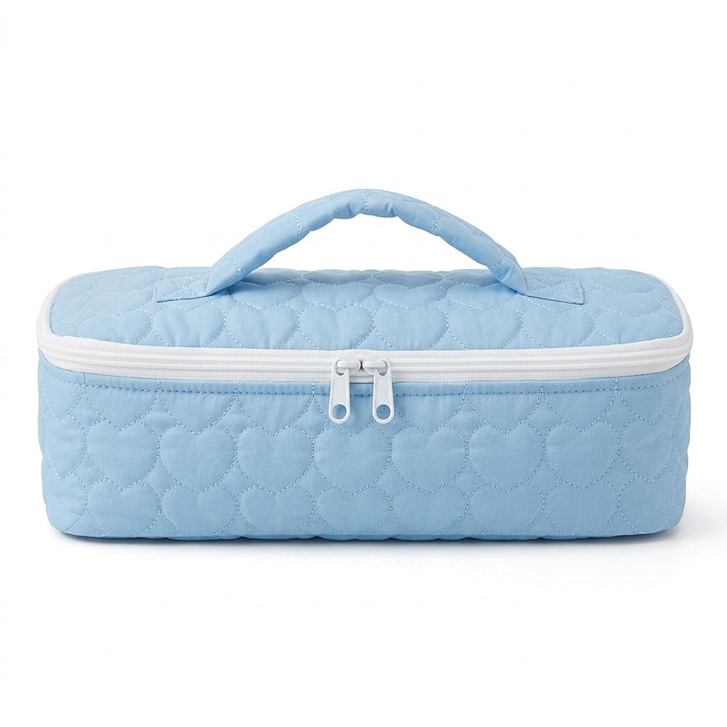 Heart Quilted Travel Makeup Bag with Carry Handle