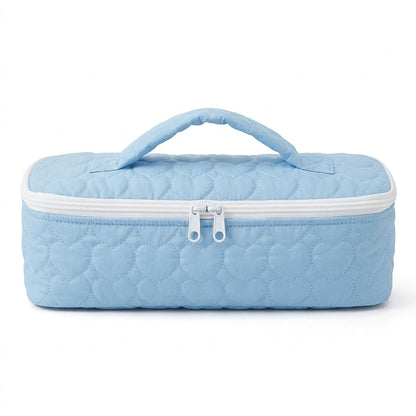 Heart Quilted Travel Makeup Bag with Carry Handle