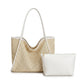 Woven Straw Tote Bag with Shoulder Straps Lightweight Crochet Knit Tote with Pouch