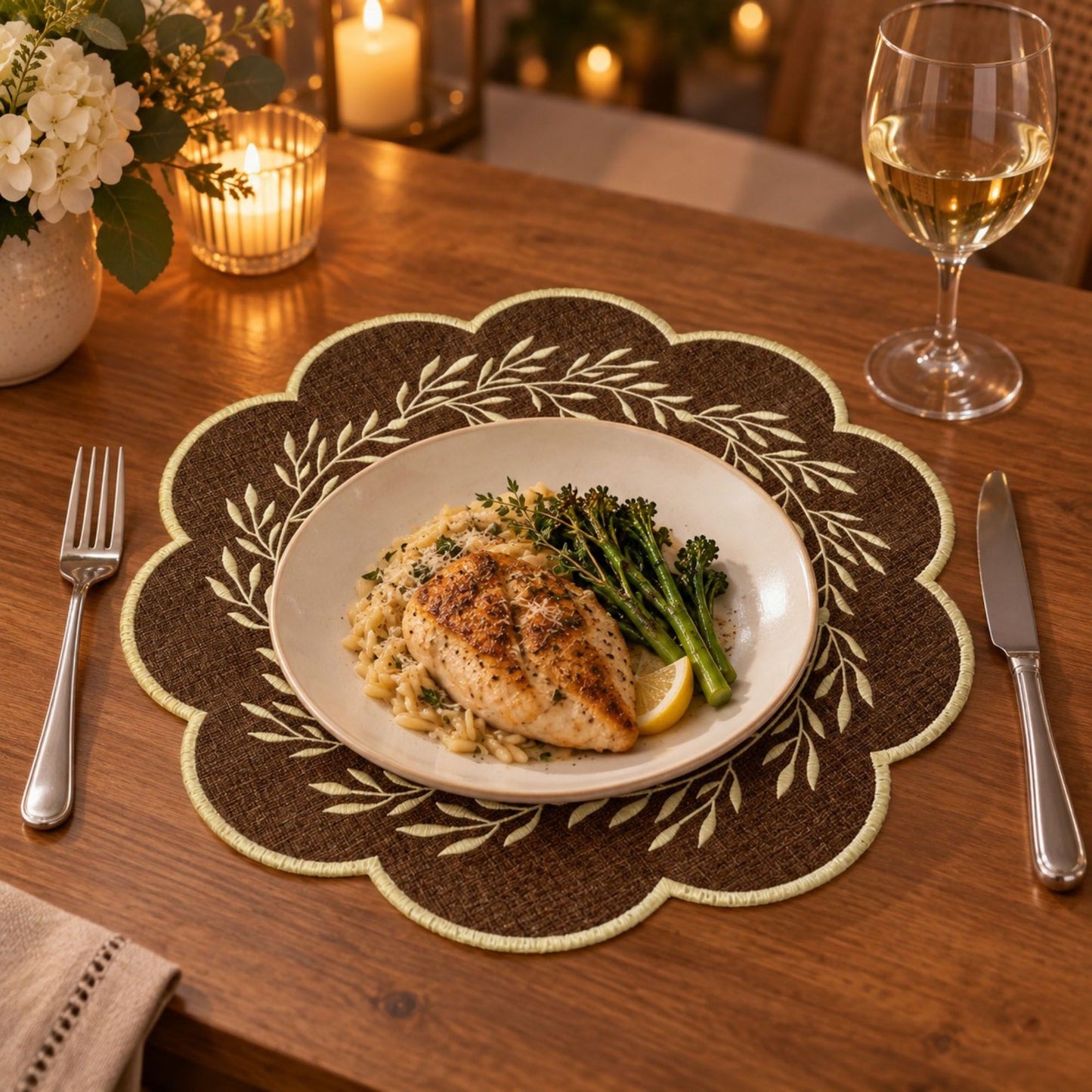 4pc Embroidered Laminated Waterproof Oil-Proof Placemat Set of 4