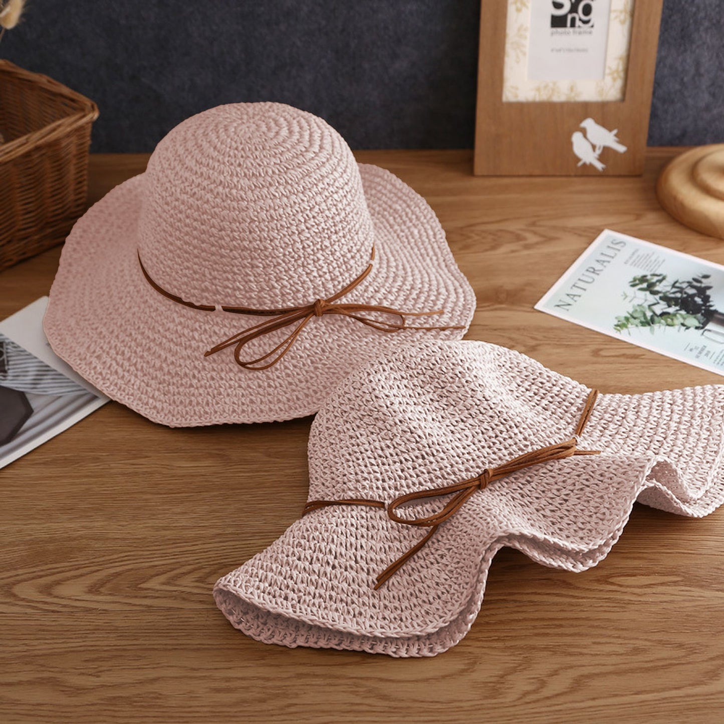 Wide - Brim Straw Sun Hat with Leather Tie