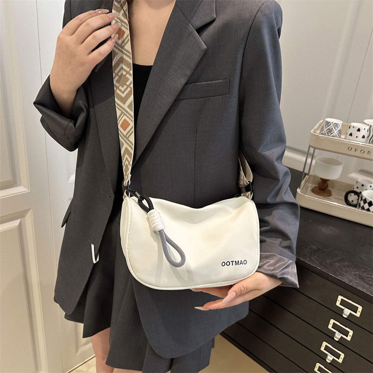 Soft Crossbody Bag - Adjustable Patterned Strap Shoulder Bag for Casual Daily & Stylish Outings