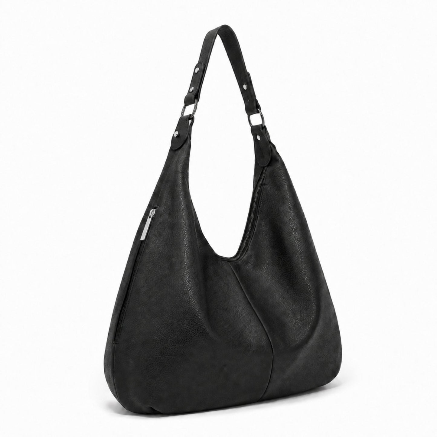 Large Slouchy Hobo Shoulder Bag with Zip Closure and Inner Pockets