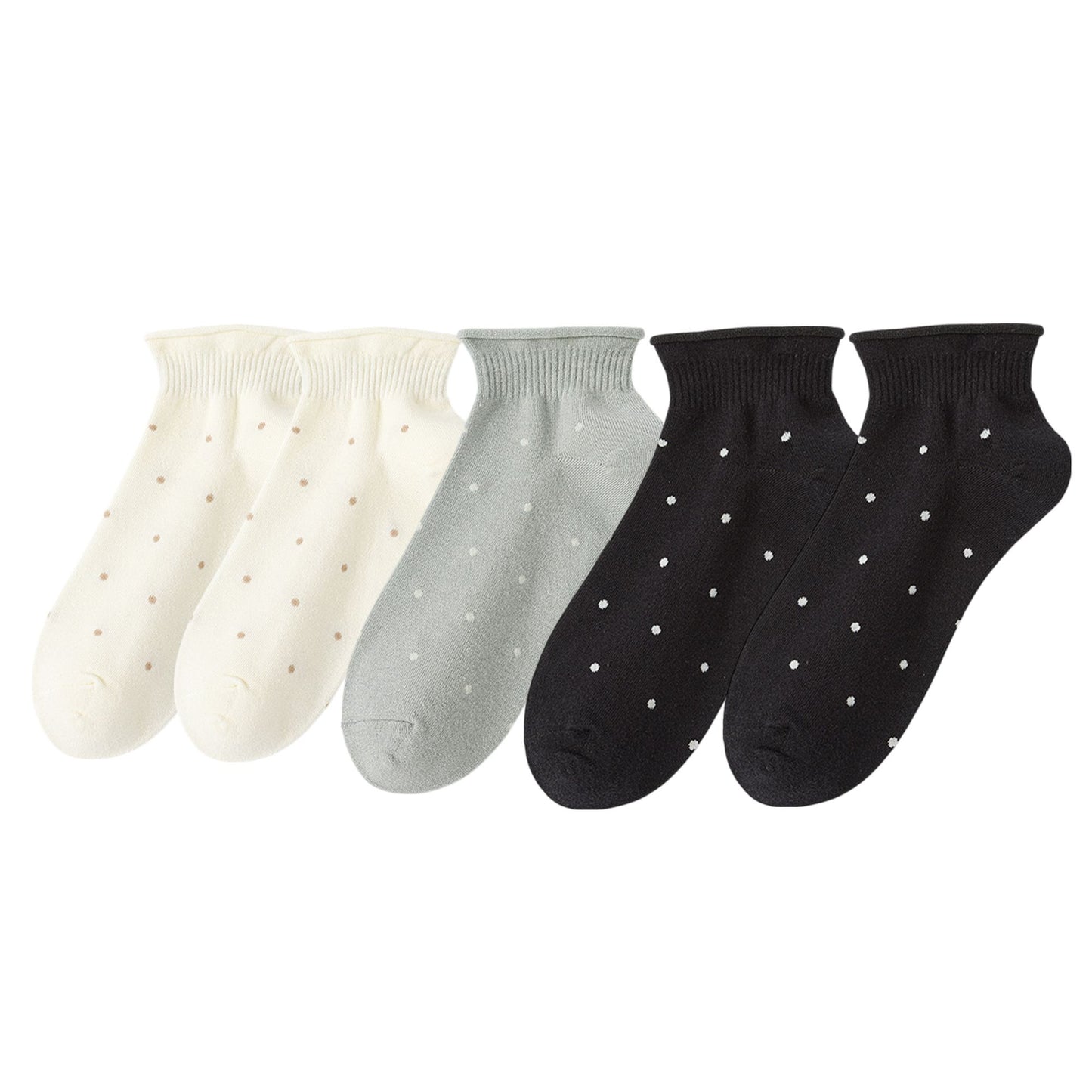 5 Pairs Women¡¯s Ankle Socks Soft Ribbed Top with Small Polka Dot Pattern for Loafers Ballet Flats or Sneakers