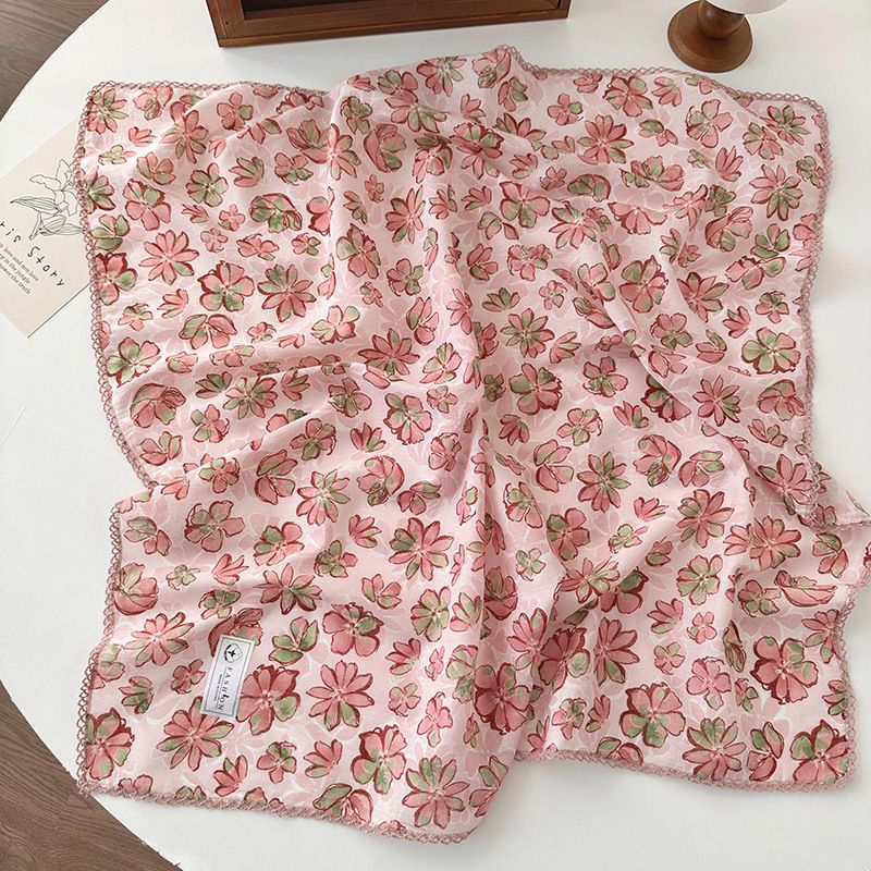 Floral Print Lightweight Square Scarf Soft Fashion Neck Hair Wrap