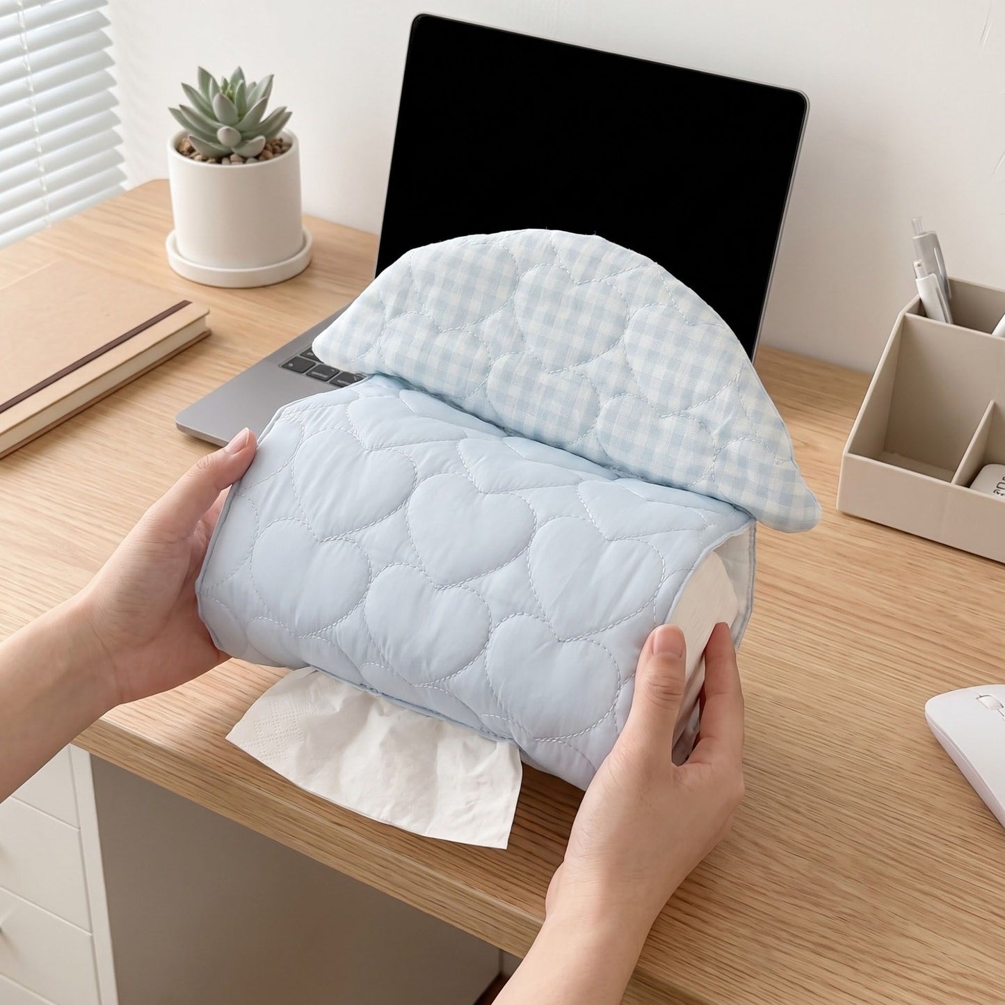Quilted Hanging Tissue Holder with Heart Stitching