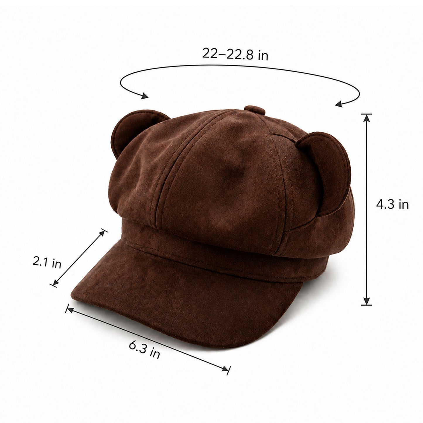 Faux Suede Bear Ear Newsboy Cap Cute Short Brim Baker Boy Hat