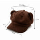 Faux Suede Bear Ear Newsboy Cap Cute Short Brim Baker Boy Hat