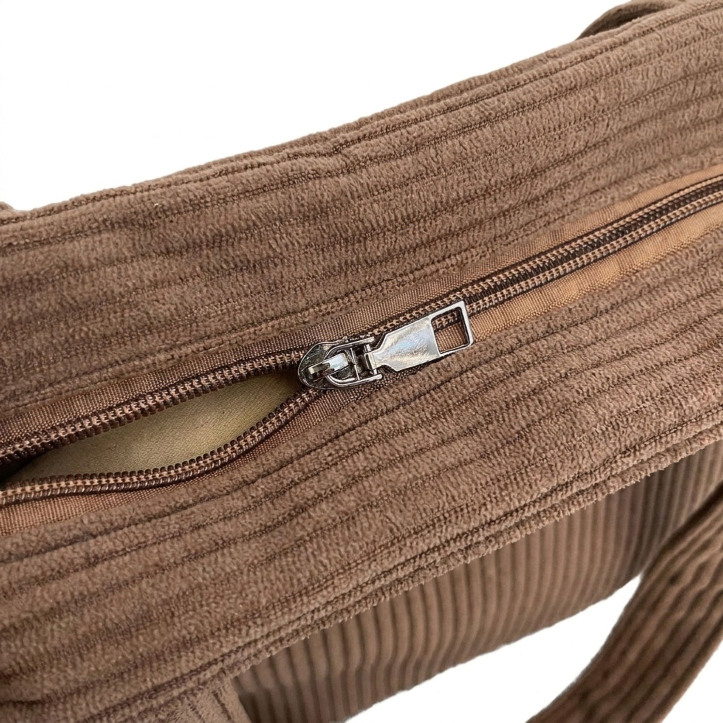 Corduroy Tote Bag Large Capacity Shoulder Bag with Front Pocket and Zipper Closure