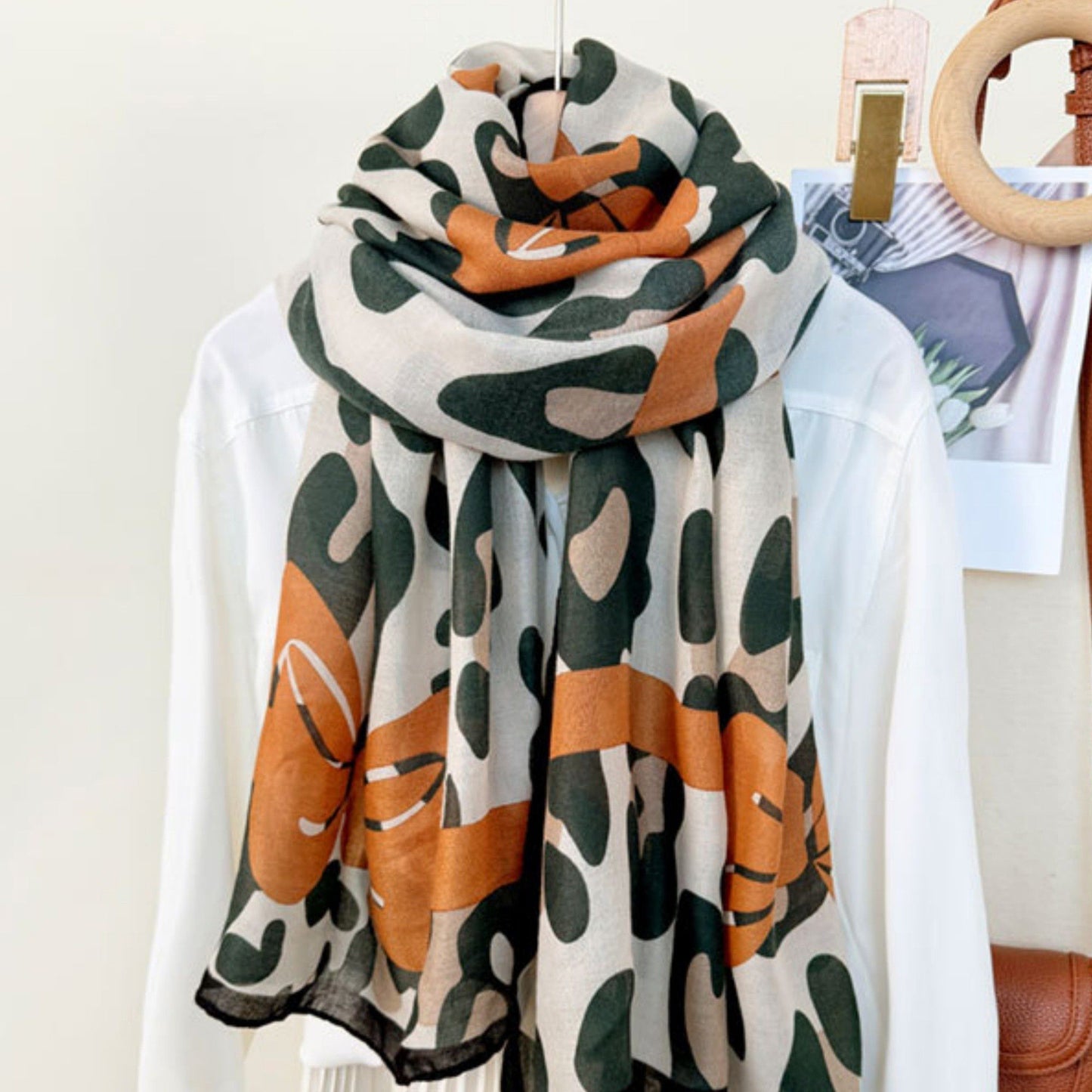 Leopard Print Lightweight Scarf with Bow Accent Stripes and Sheer Draped Fabric for Effortless Everyday Style 33.5x71in