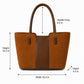 Faux Suede Tote Bag with Double Shoulder Handles Zip Closure and Interior Pockets